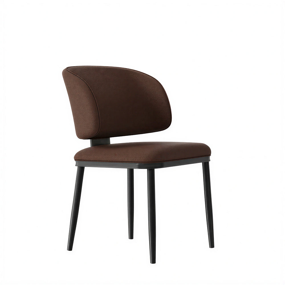 LIVARA Dining Chair - Microfiber Leather Upholstery with Curved Backrest and Metal Legs, Modern Minimalist Accent Chair for Dining Room & Hotel - Brown