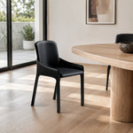 LIVARA Armchair - Premium Saddle Leather Upholstery with Ergonomic Curved Backrest, Modern Minimalist Chair for Dining Room & Living Space - Black