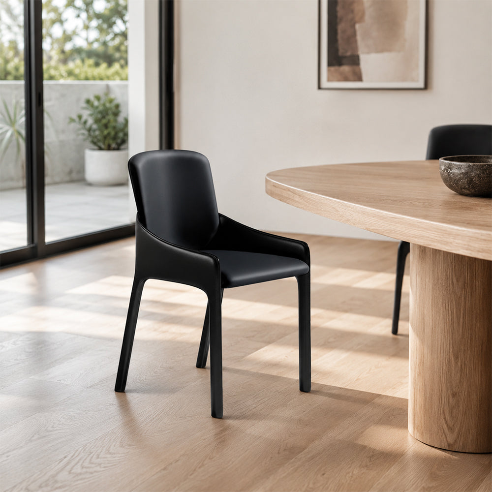 LIVARA Armchair - Premium Saddle Leather Upholstery with Ergonomic Curved Backrest, Modern Minimalist Chair for Dining Room & Living Space - Black