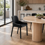 LIVARA Armchair - Premium Saddle Leather Upholstery with Ergonomic Curved Backrest, Modern Minimalist Chair for Dining Room & Living Space - Black