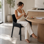 LIVARA Armchair - Premium Saddle Leather Upholstery with Ergonomic Curved Backrest, Modern Minimalist Chair for Dining Room & Living Space - Black