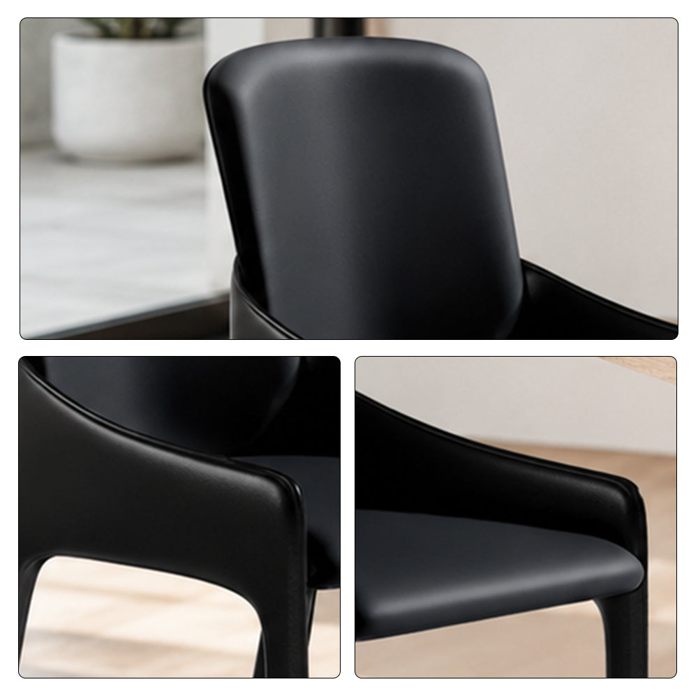LIVARA Armchair - Premium Saddle Leather Upholstery with Ergonomic Curved Backrest, Modern Minimalist Chair for Dining Room & Living Space - Black