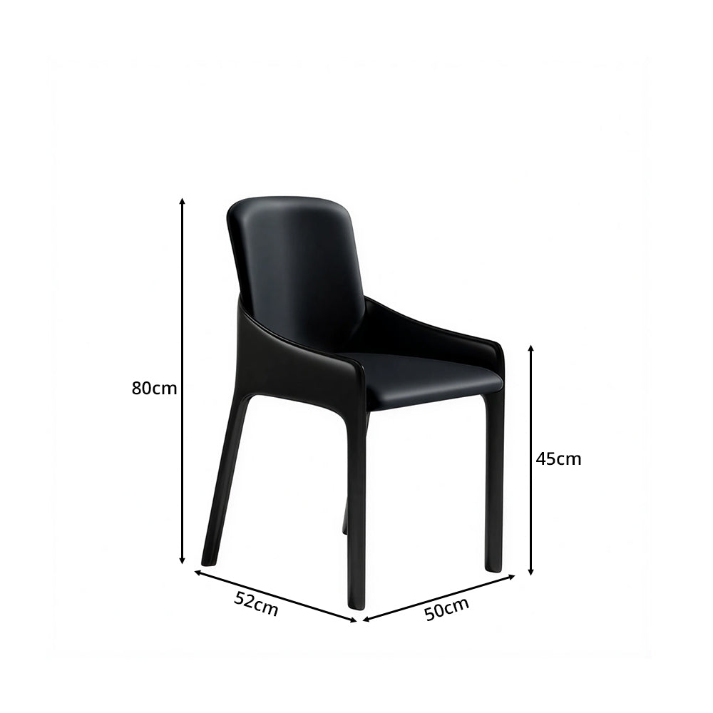 LIVARA Armchair - Premium Saddle Leather Upholstery with Ergonomic Curved Backrest, Modern Minimalist Chair for Dining Room & Living Space - Black