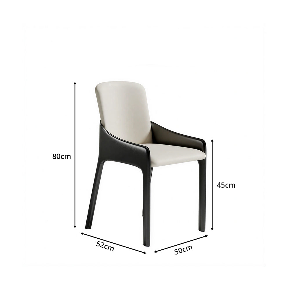 LIVARA Armchair - Premium Saddle Leather Upholstery with Ergonomic Curved Backrest, Modern Minimalist Chair for Dining Room & Living Space - White