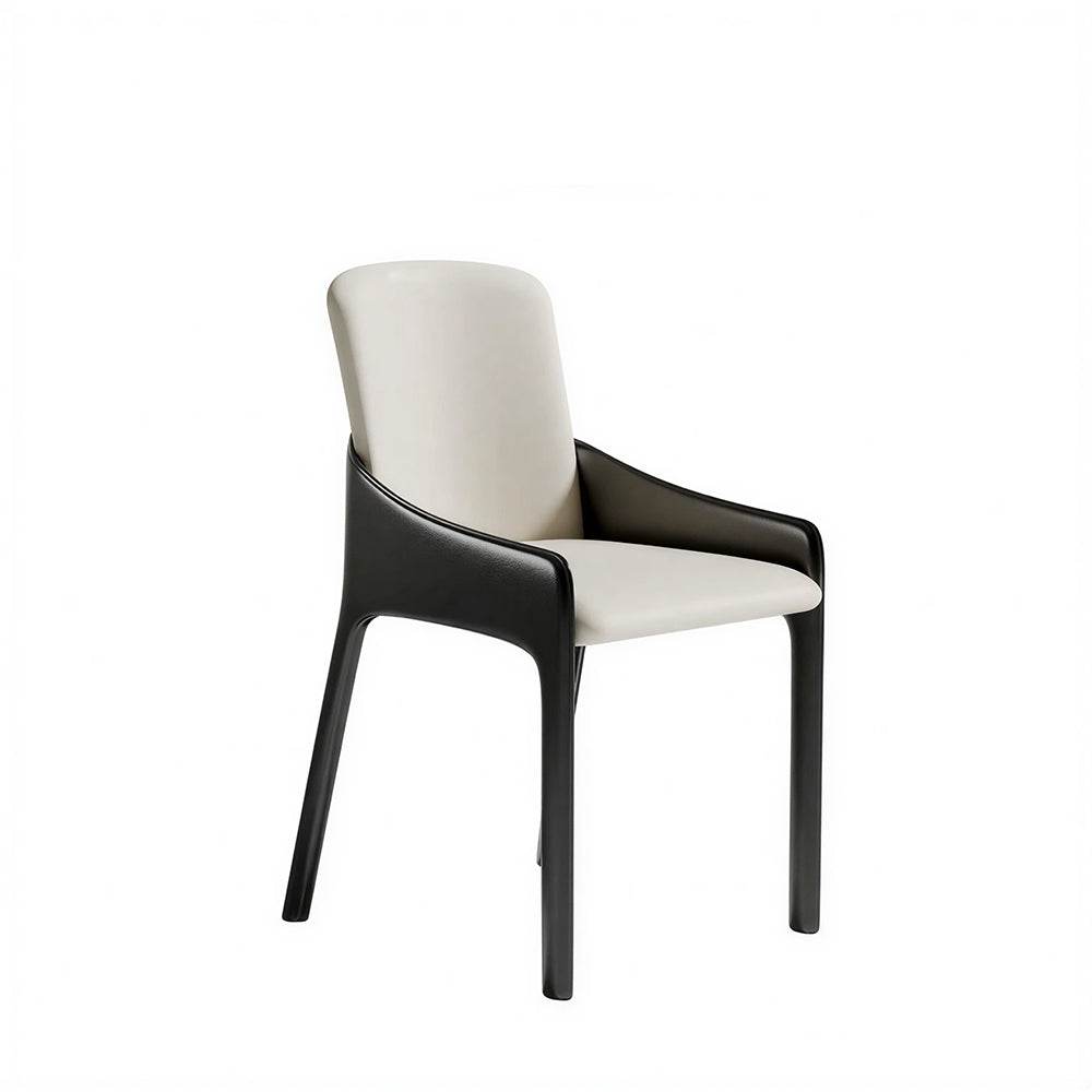 LIVARA Armchair - Premium Saddle Leather Upholstery with Ergonomic Curved Backrest, Modern Minimalist Chair for Dining Room & Living Space - White