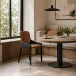 LIVARA Armchair - Premium Saddle Leather Upholstery with Ergonomic Curved Backrest, Modern Minimalist Chair for Dining Room & Living Space - Coffee