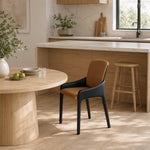 LIVARA Armchair - Premium Saddle Leather Upholstery with Ergonomic Curved Backrest, Modern Minimalist Chair for Dining Room & Living Space - Coffee