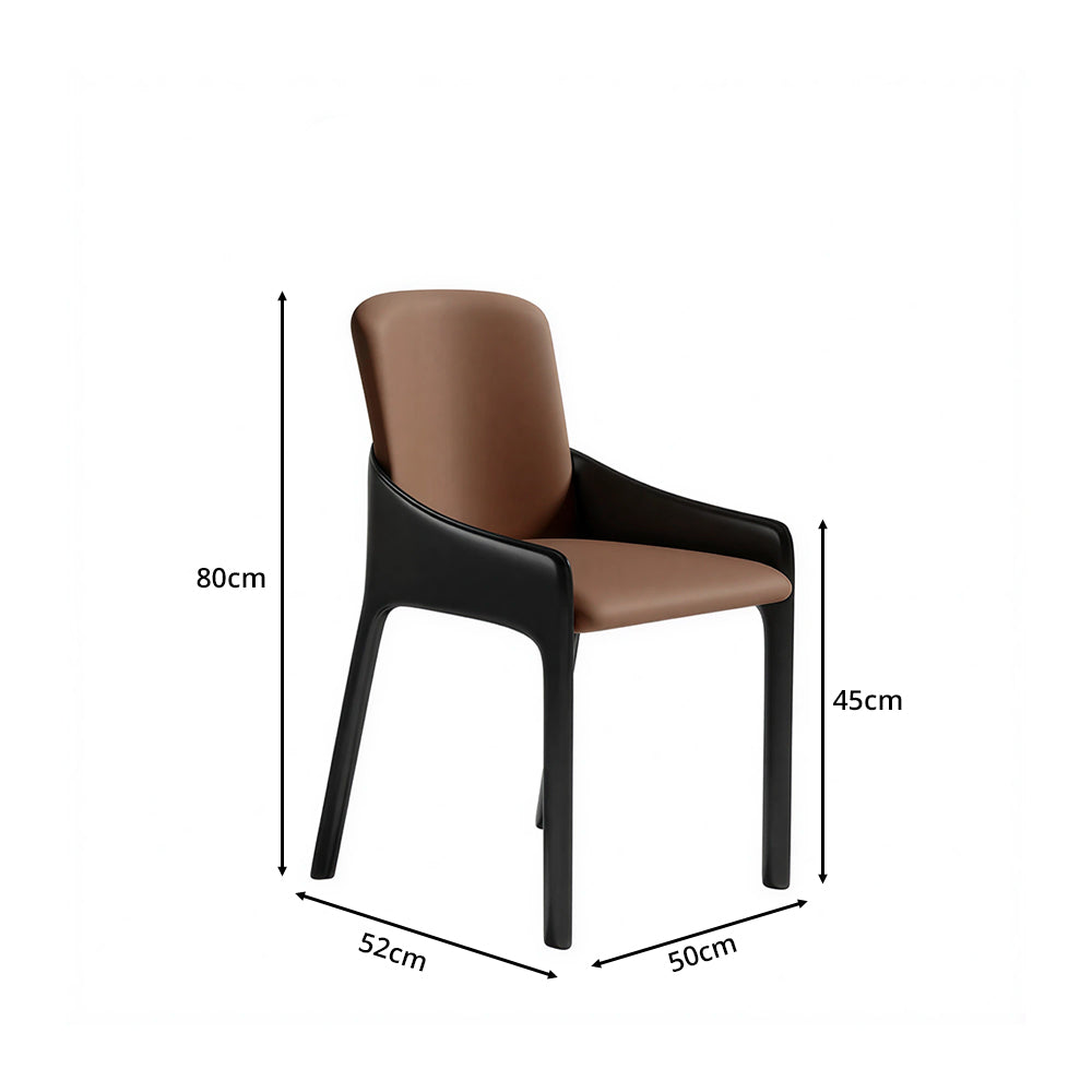 LIVARA Armchair - Premium Saddle Leather Upholstery with Ergonomic Curved Backrest, Modern Minimalist Chair for Dining Room & Living Space - Coffee