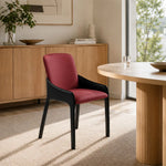 LIVARA Armchair - Premium Saddle Leather Upholstery with Ergonomic Curved Backrest, Modern Minimalist Chair for Dining Room & Living Space - Red