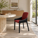 LIVARA Armchair - Premium Saddle Leather Upholstery with Ergonomic Curved Backrest, Modern Minimalist Chair for Dining Room & Living Space - Red