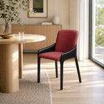 LIVARA Armchair - Premium Saddle Leather Upholstery with Ergonomic Curved Backrest, Modern Minimalist Chair for Dining Room & Living Space - Red