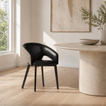 LIVARA Armchair - Premium Leather Upholstery with Curved Wraparound Backrest and Reinforced Metal Frame, Modern Accent Chair for Dining Room - Black