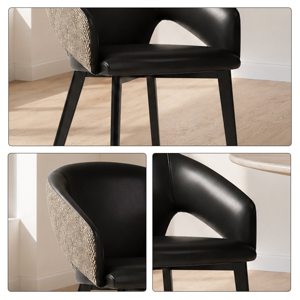 LIVARA Armchair - Premium Leather Upholstery with Curved Wraparound Backrest and Reinforced Metal Frame, Modern Accent Chair for Dining Room - Black