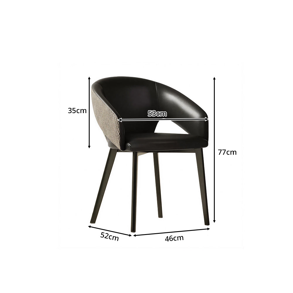 LIVARA Armchair - Premium Leather Upholstery with Curved Wraparound Backrest and Reinforced Metal Frame, Modern Accent Chair for Dining Room - Black