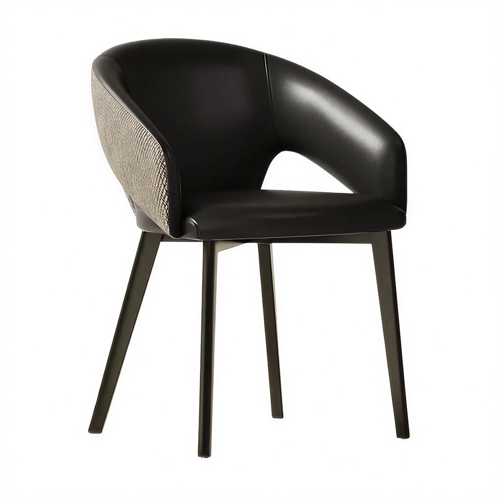 LIVARA Armchair - Premium Leather Upholstery with Curved Wraparound Backrest and Reinforced Metal Frame, Modern Accent Chair for Dining Room - Black