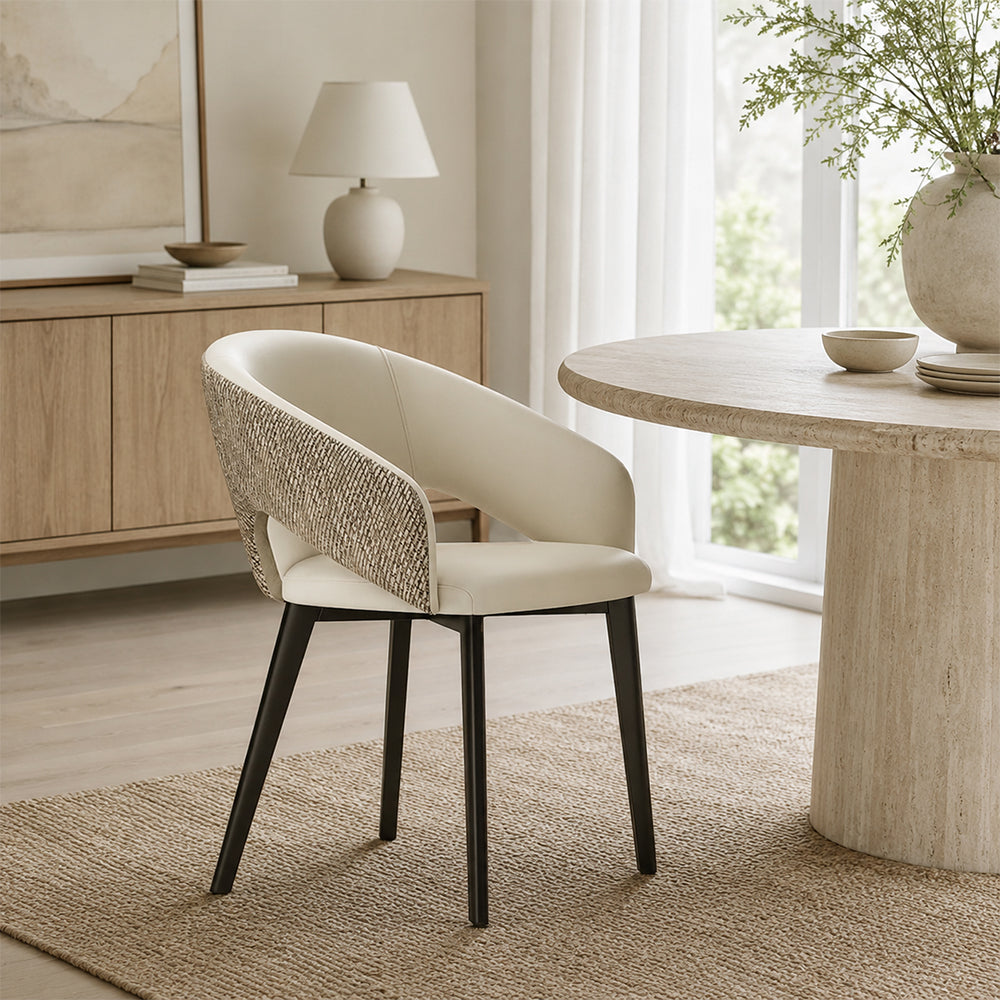LIVARA Armchair - Premium Leather Upholstery with Curved Wraparound Backrest and Reinforced Metal Frame, Modern Accent Chair for Dining Room - Grey