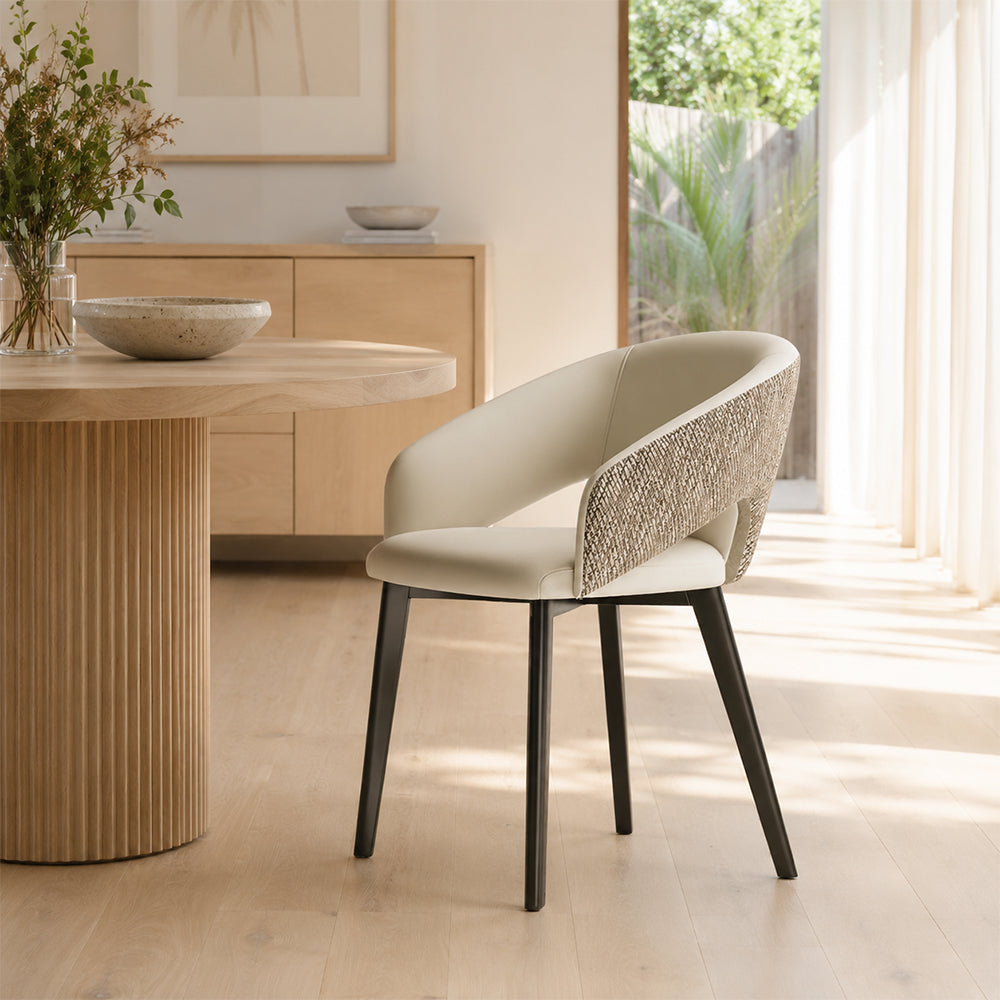 LIVARA Armchair - Premium Leather Upholstery with Curved Wraparound Backrest and Reinforced Metal Frame, Modern Accent Chair for Dining Room - Grey