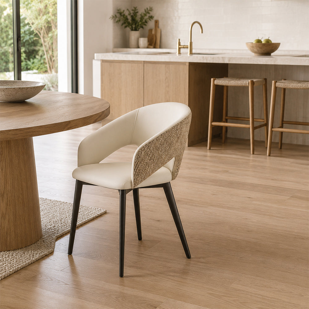 LIVARA Armchair - Premium Leather Upholstery with Curved Wraparound Backrest and Reinforced Metal Frame, Modern Accent Chair for Dining Room - Grey