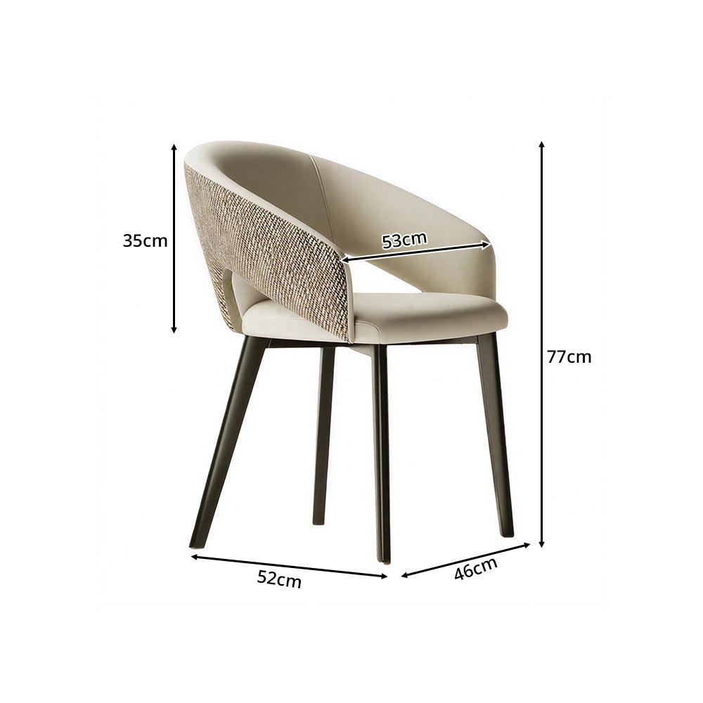 LIVARA Armchair - Premium Leather Upholstery with Curved Wraparound Backrest and Reinforced Metal Frame, Modern Accent Chair for Dining Room - Grey