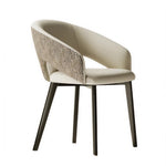 LIVARA Armchair - Premium Leather Upholstery with Curved Wraparound Backrest and Reinforced Metal Frame, Modern Accent Chair for Dining Room - Grey