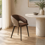 LIVARA Armchair - Premium Leather Upholstery with Curved Wraparound Backrest and Reinforced Metal Frame, Modern Accent Chair for Dining Room - Brown