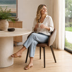 LIVARA Armchair - Premium Leather Upholstery with Curved Wraparound Backrest and Reinforced Metal Frame, Modern Accent Chair for Dining Room - Brown