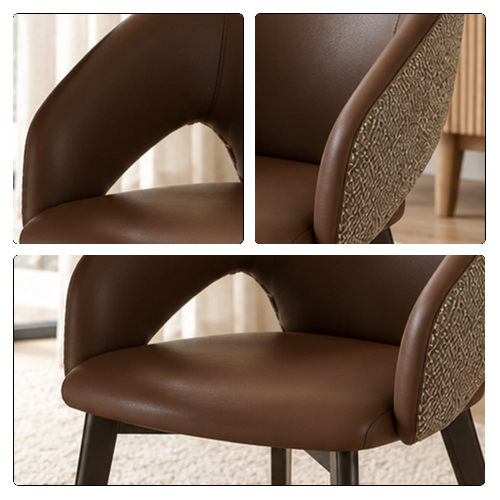 LIVARA Armchair - Premium Leather Upholstery with Curved Wraparound Backrest and Reinforced Metal Frame, Modern Accent Chair for Dining Room - Brown