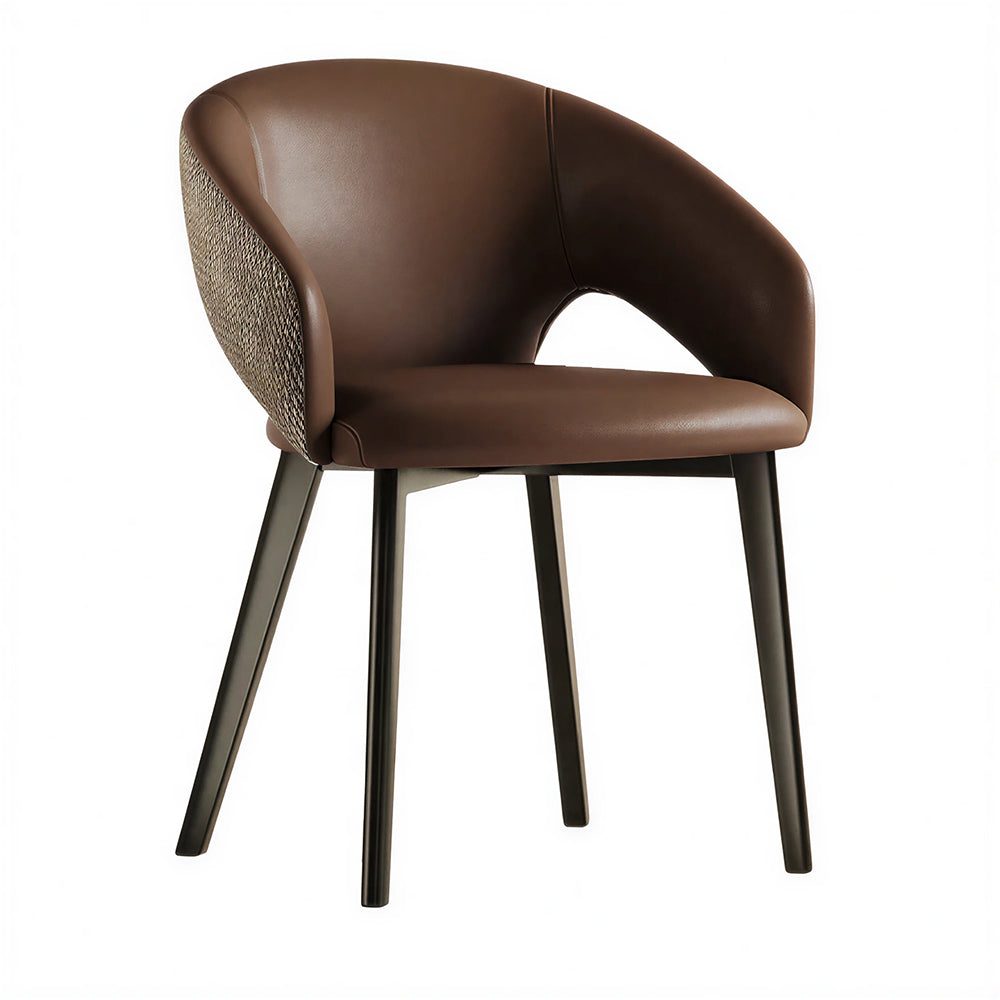 LIVARA Armchair - Premium Leather Upholstery with Curved Wraparound Backrest and Reinforced Metal Frame, Modern Accent Chair for Dining Room - Brown