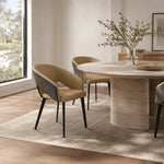 LIVARA Armchair - Premium Leather Upholstery with Curved Wraparound Backrest and Reinforced Metal Frame, Modern Accent Chair for Dining Room - Coffee