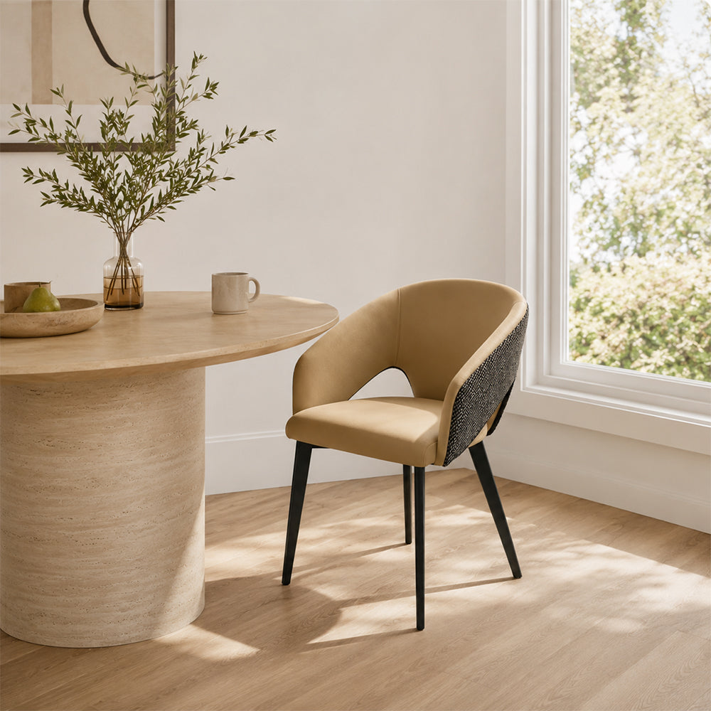 LIVARA Armchair - Premium Leather Upholstery with Curved Wraparound Backrest and Reinforced Metal Frame, Modern Accent Chair for Dining Room - Coffee