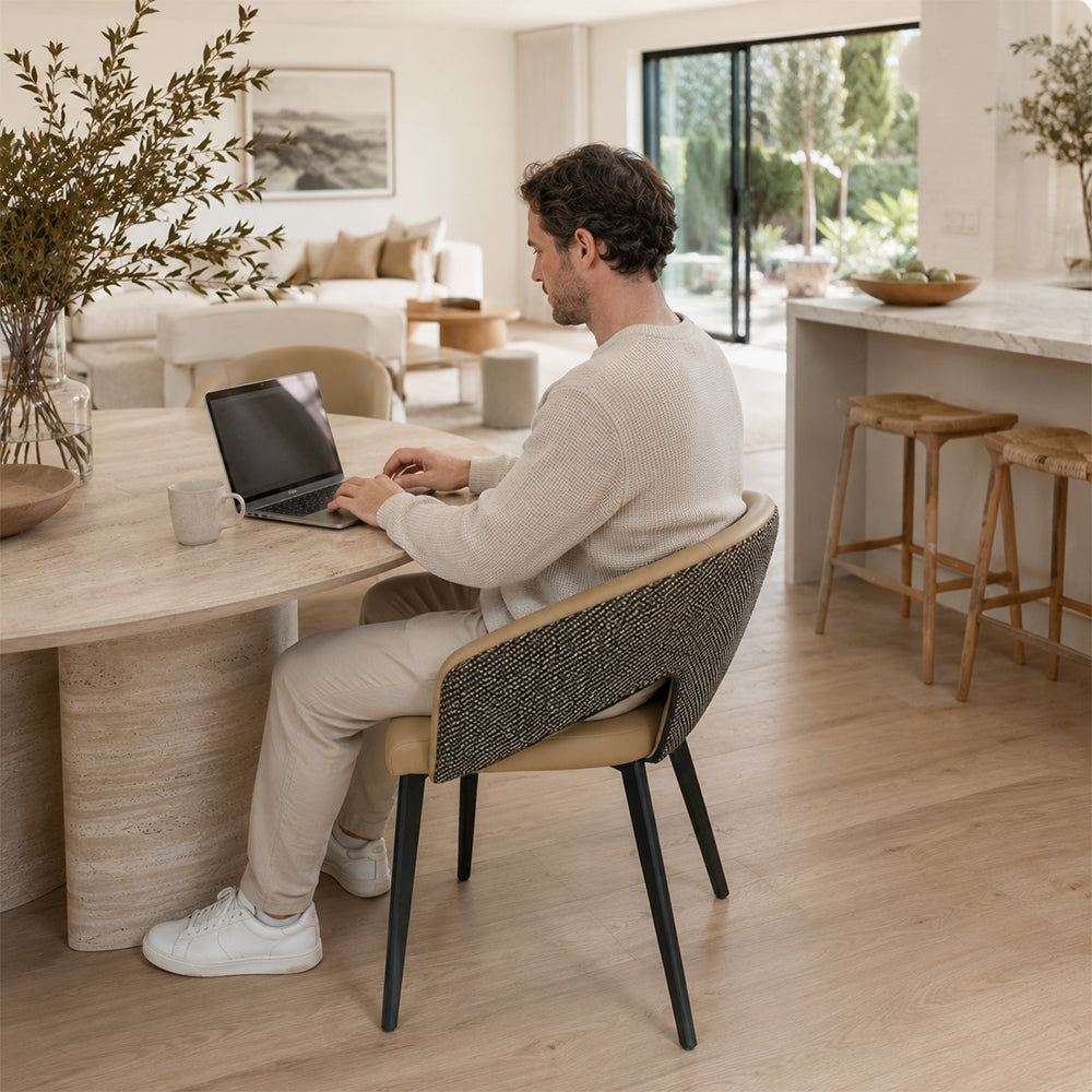 LIVARA Armchair - Premium Leather Upholstery with Curved Wraparound Backrest and Reinforced Metal Frame, Modern Accent Chair for Dining Room - Coffee