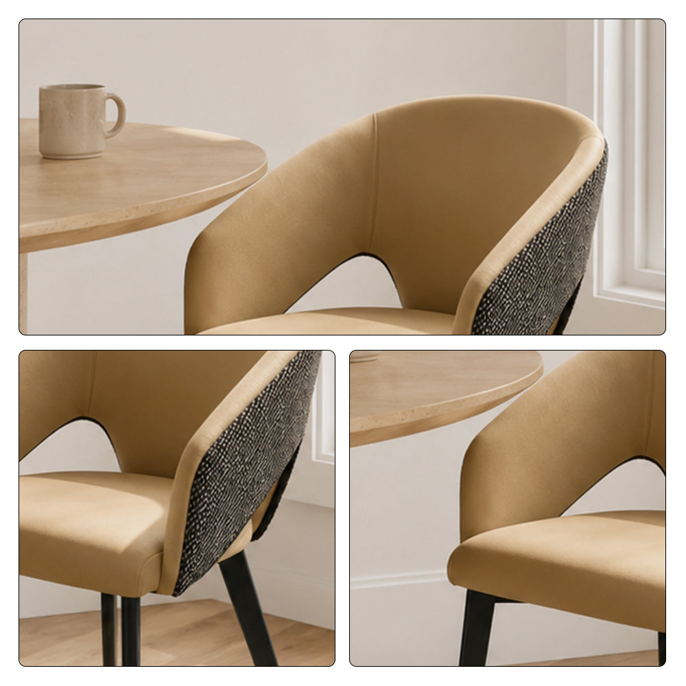 LIVARA Armchair - Premium Leather Upholstery with Curved Wraparound Backrest and Reinforced Metal Frame, Modern Accent Chair for Dining Room - Coffee