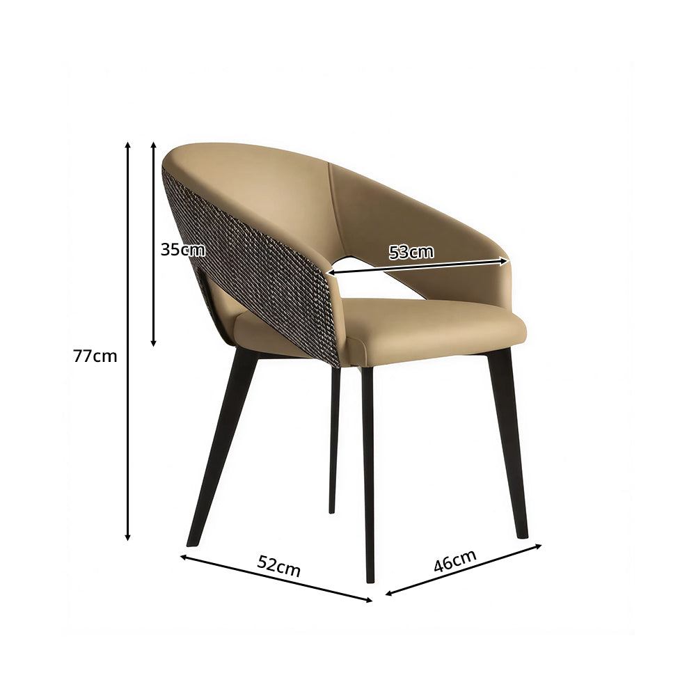 LIVARA Armchair - Premium Leather Upholstery with Curved Wraparound Backrest and Reinforced Metal Frame, Modern Accent Chair for Dining Room - Coffee