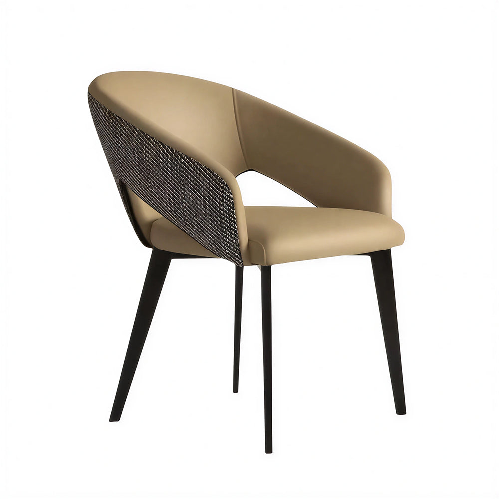 LIVARA Armchair - Premium Leather Upholstery with Curved Wraparound Backrest and Reinforced Metal Frame, Modern Accent Chair for Dining Room - Coffee