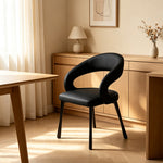 LIVARA Armchair - Premium Leather Upholstery with Sculptural Curved Backrest and Reinforced Metal Frame, Modern Accent Chair for Dining Room - Black