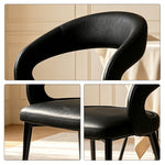 LIVARA Armchair - Premium Leather Upholstery with Sculptural Curved Backrest and Reinforced Metal Frame, Modern Accent Chair for Dining Room - Black