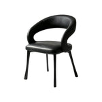 LIVARA Armchair - Premium Leather Upholstery with Sculptural Curved Backrest and Reinforced Metal Frame, Modern Accent Chair for Dining Room - Black