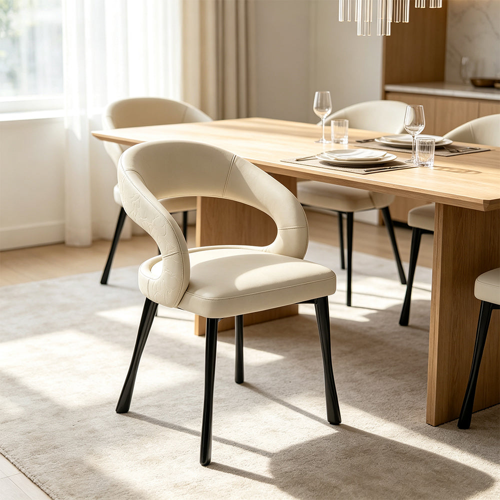 LIVARA Armchair - Premium Leather Upholstery with Sculptural Curved Backrest and Reinforced Metal Frame, Modern Accent Chair for Dining Room - Grey