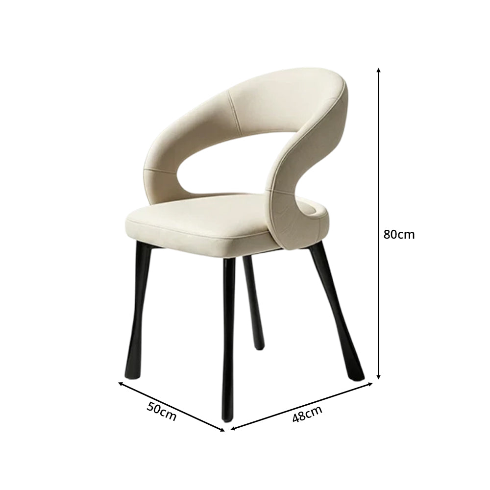 LIVARA Armchair - Premium Leather Upholstery with Sculptural Curved Backrest and Reinforced Metal Frame, Modern Accent Chair for Dining Room - Grey
