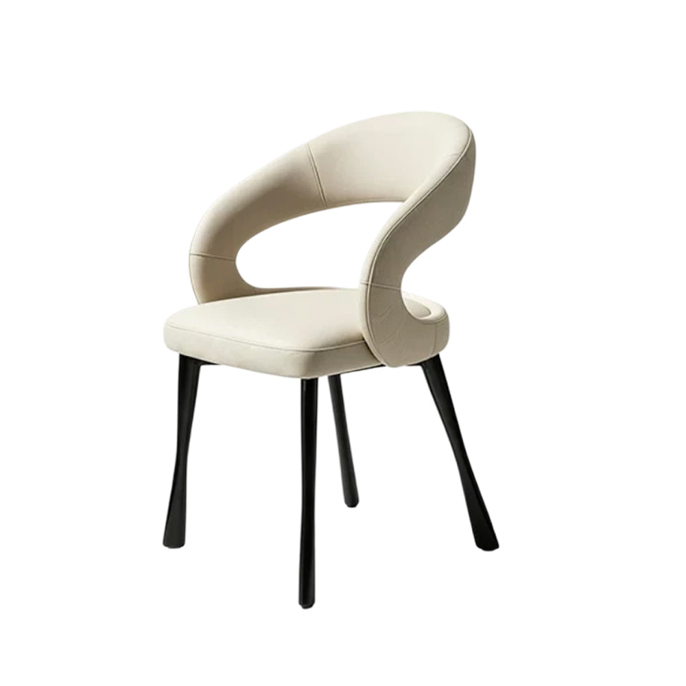 LIVARA Armchair - Premium Leather Upholstery with Sculptural Curved Backrest and Reinforced Metal Frame, Modern Accent Chair for Dining Room - Grey