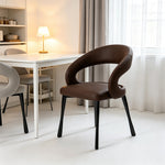 LIVARA Armchair - Premium Leather Upholstery with Sculptural Curved Backrest and Reinforced Metal Frame, Modern Accent Chair for Dining Room - Brown