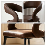 LIVARA Armchair - Premium Leather Upholstery with Sculptural Curved Backrest and Reinforced Metal Frame, Modern Accent Chair for Dining Room - Brown
