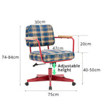 LIVARA Office Chair - Retro Plaid Fabric Upholstery with Wooden Armrests and Adjustable Swivel Base, Mid Century Desk Chair for Home Office - Red