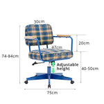 LIVARA Office Chair - Retro Plaid Fabric Upholstery with Wooden Armrests and Adjustable Swivel Base, Mid Century Desk Chair for Home Office - Blue