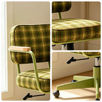 LIVARA Office Chair - Retro Plaid Fabric Upholstery with Wooden Armrests and Adjustable Swivel Base, Mid Century Desk Chair for Home Office - Green