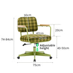 LIVARA Office Chair - Retro Plaid Fabric Upholstery with Wooden Armrests and Adjustable Swivel Base, Mid Century Desk Chair for Home Office - Green