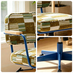 LIVARA Office Chair - Retro Plaid Fabric Upholstery with Wooden Armrests and Adjustable Swivel Base, Mid Century Desk Chair for Home Office - Blue