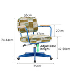 LIVARA Office Chair - Retro Plaid Fabric Upholstery with Wooden Armrests and Adjustable Swivel Base, Mid Century Desk Chair for Home Office - Blue