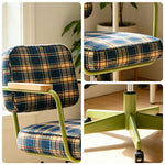 LIVARA Office Chair - Retro Plaid Fabric Upholstery with Wooden Armrests and Adjustable Swivel Base, Mid Century Desk Chair for Home Office - Green