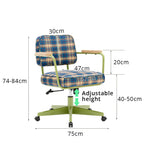 LIVARA Office Chair - Retro Plaid Fabric Upholstery with Wooden Armrests and Adjustable Swivel Base, Mid Century Desk Chair for Home Office - Green